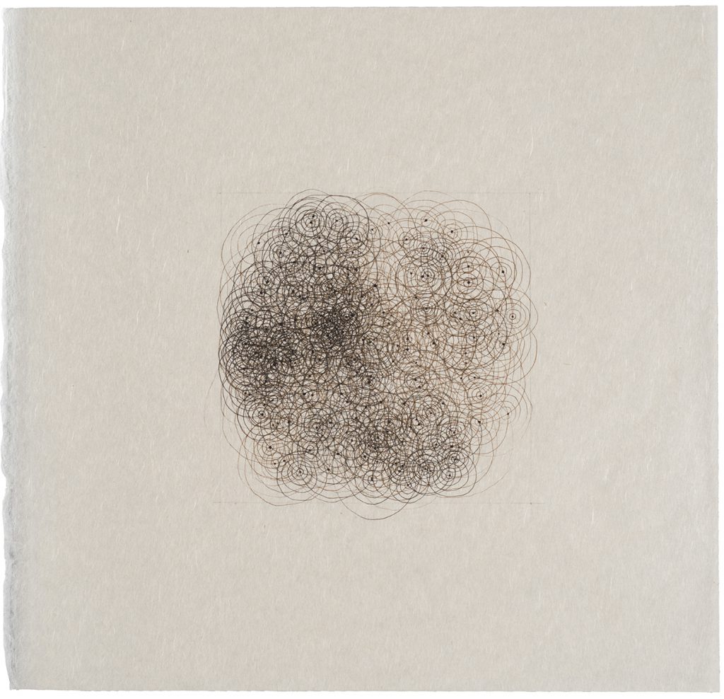 Drawings: Circle/Square, pencil and pen on gampi, 11” x 11”