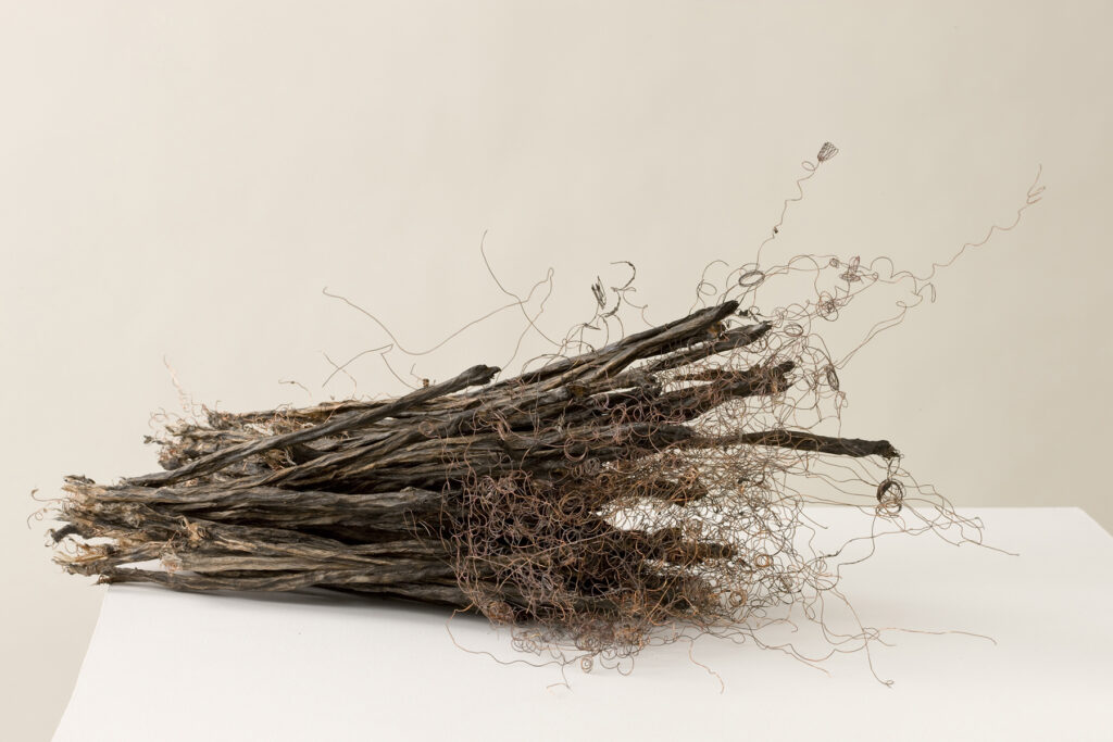 Remains II #2: string, copper wire, paper, rice paste, pigments, fire, water