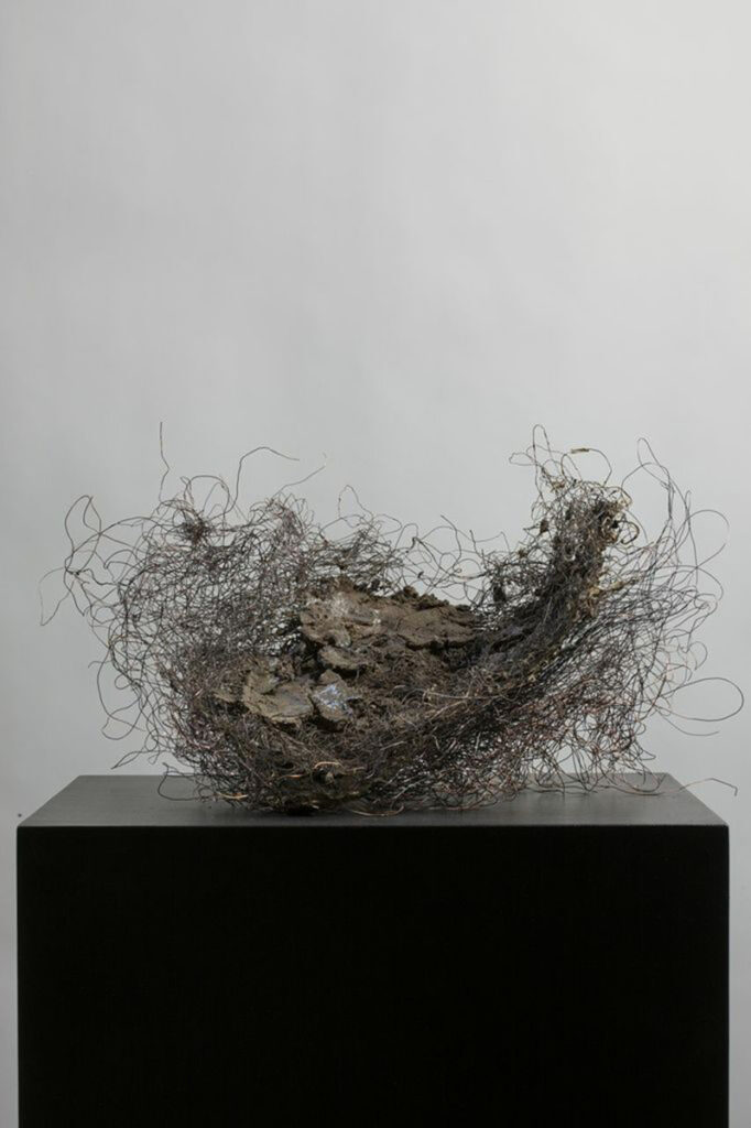 CNIII #3, paper, rice paste, pigment, copper wire, mud