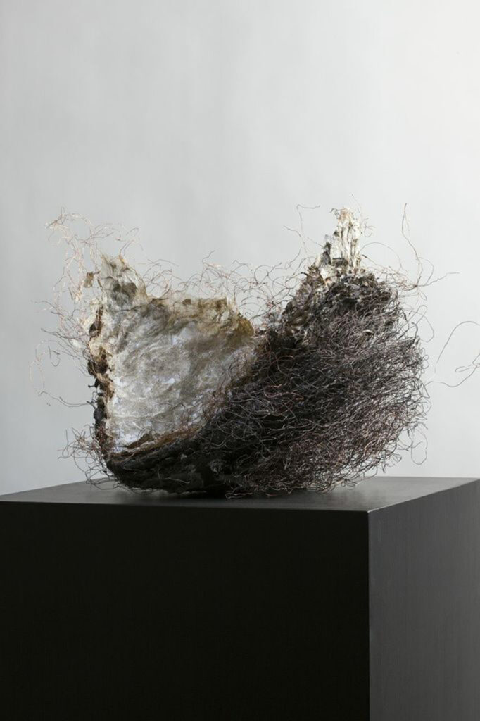 CNIII #5, paper, rice paste, pigment, copper wire, mud